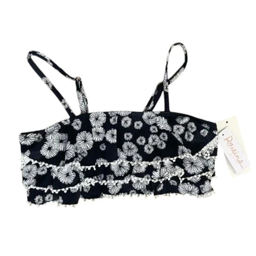 2 For $5 Sale  Raisins Girls Black  And White Floral Swim Bikini Top SZ 12 NWT